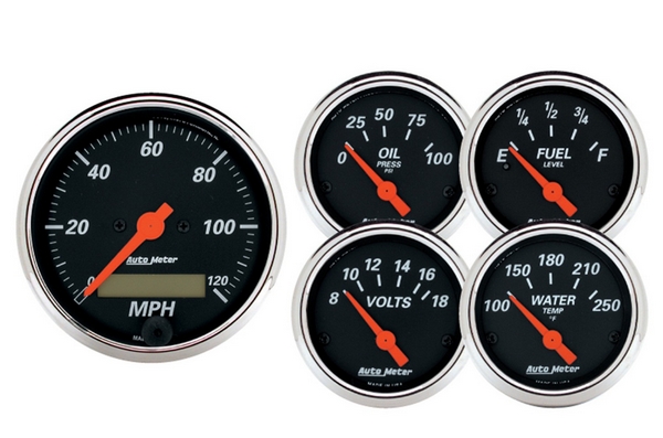 5 PC. GAUGE KIT, 3-1/8" & 2-1/16", ELEC. SPEEDOMETER, DESIGNER BLACK